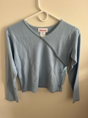 Light Blue Long Sleeve Shirt with Beaded Neckline and Sleeve Ends